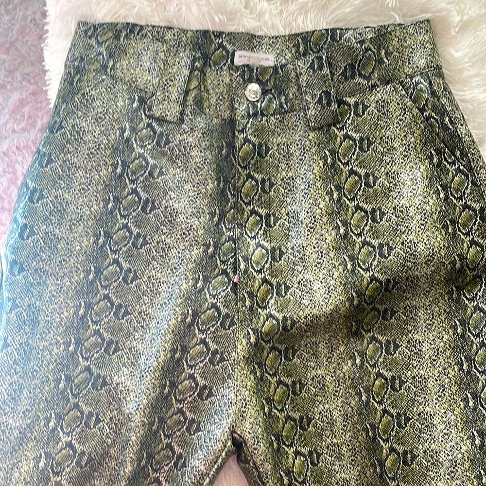 Green snake leather pants